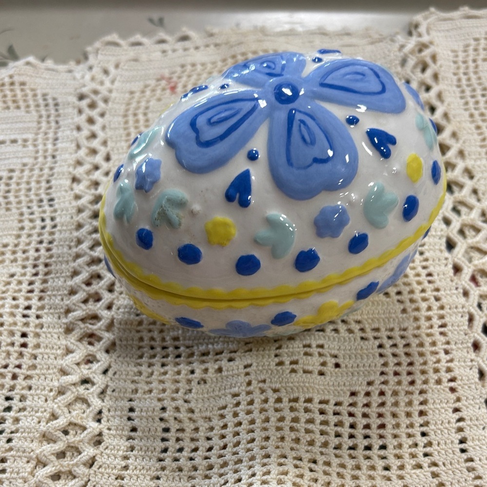 Decorative Blue and Yellow Ceramic Egg